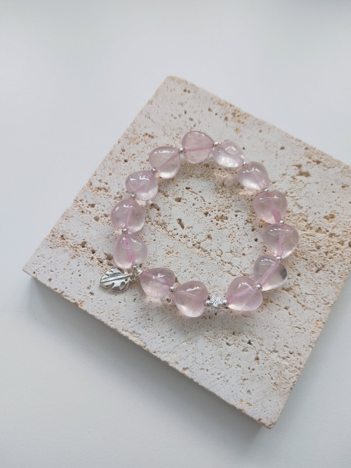 pink heart bracelet 粉晶爱心手链| Silver Luna Studio